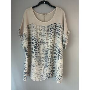 Lungo Larno Made in Italy Top 3x Animal Print 100% Linen Blue Beige Lagenlook